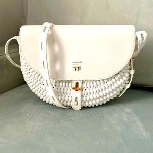 Tom Ford White Woven Leather Crossbody Bag